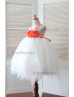 Orange Flowers Ivory Tulle Handkerchief Hem Romantic Flower Girl Dress